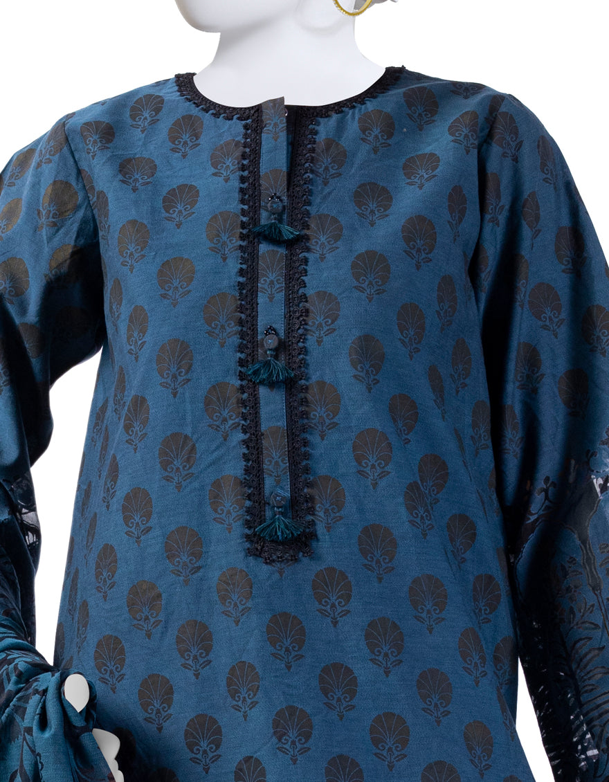 Cotton Blue 3 Piece Stitched Suit - J. Junaid Jamshed