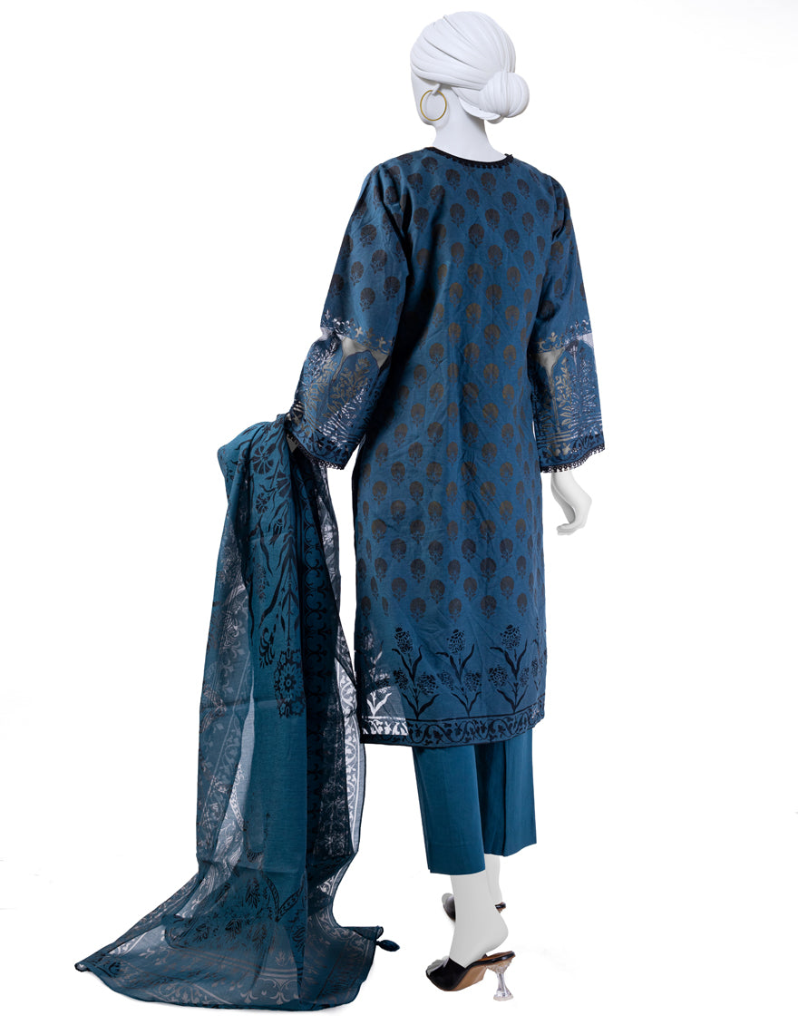 Cotton Blue 3 Piece Stitched Suit - J. Junaid Jamshed