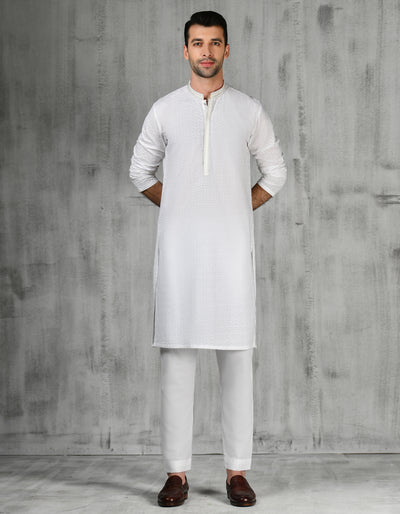 Cotton White Kurta - J. Junaid Jamshed