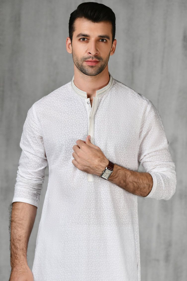 Cotton White Kurta - J. Junaid Jamshed
