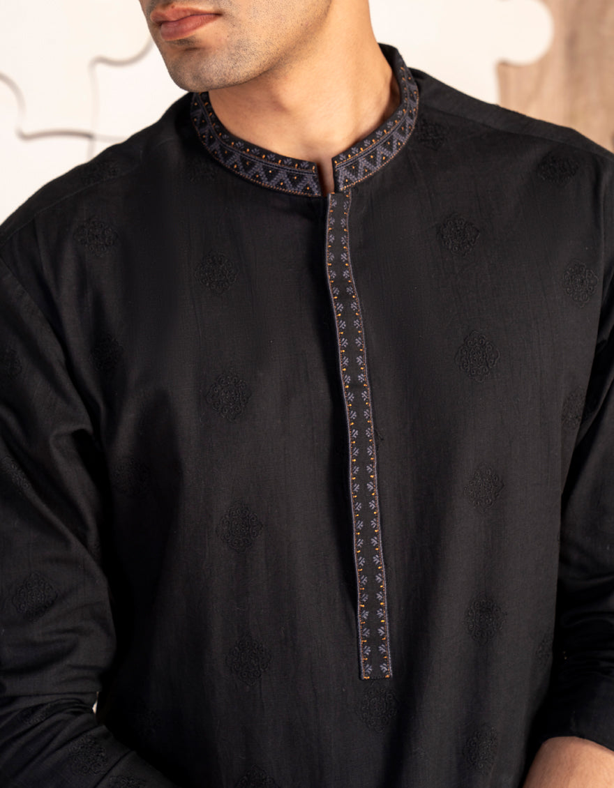 Cotton Black Kurta - J. Junaid Jamshed