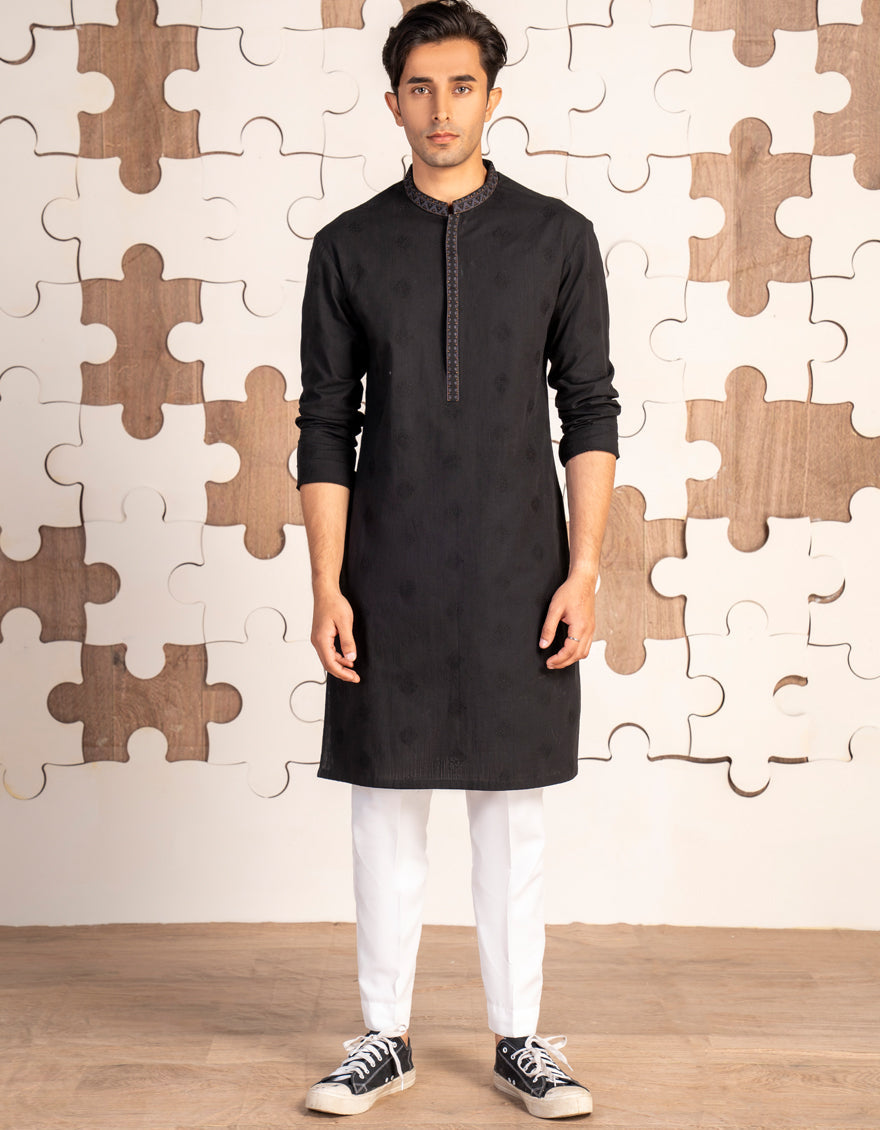 Cotton Black Kurta - J. Junaid Jamshed