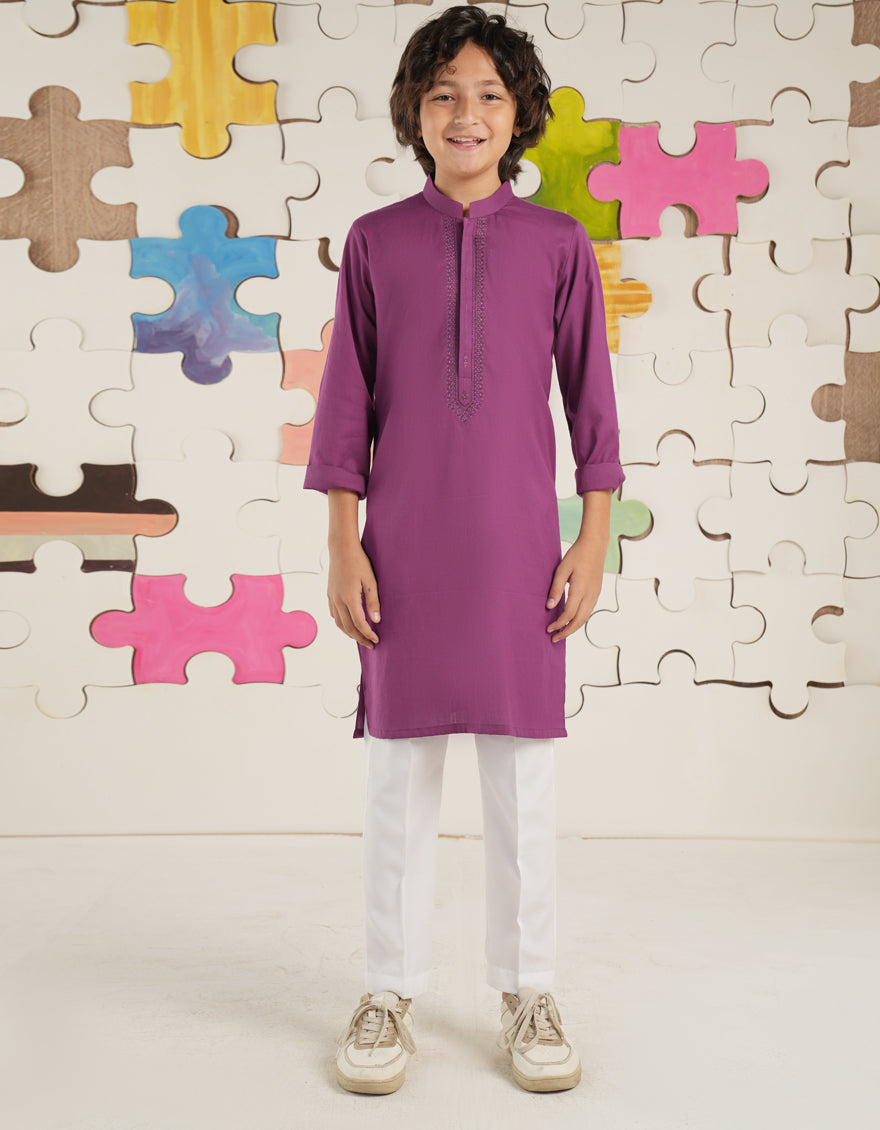 Cotton Magenta Kurta - J. Junaid Jamshed