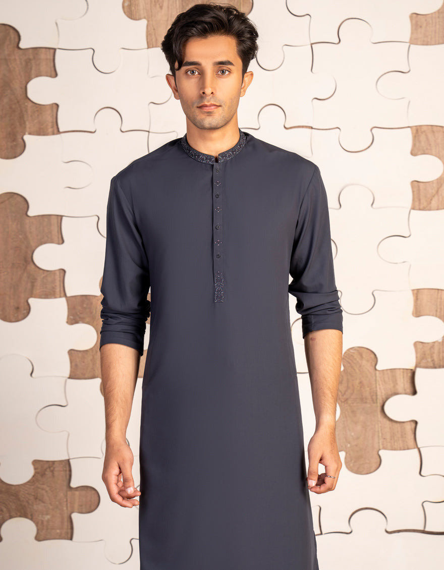 Blended Grey Shalwar Kameez - J. Junaid Jamshed