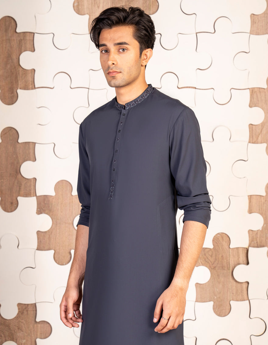 Blended Grey Shalwar Kameez - J. Junaid Jamshed