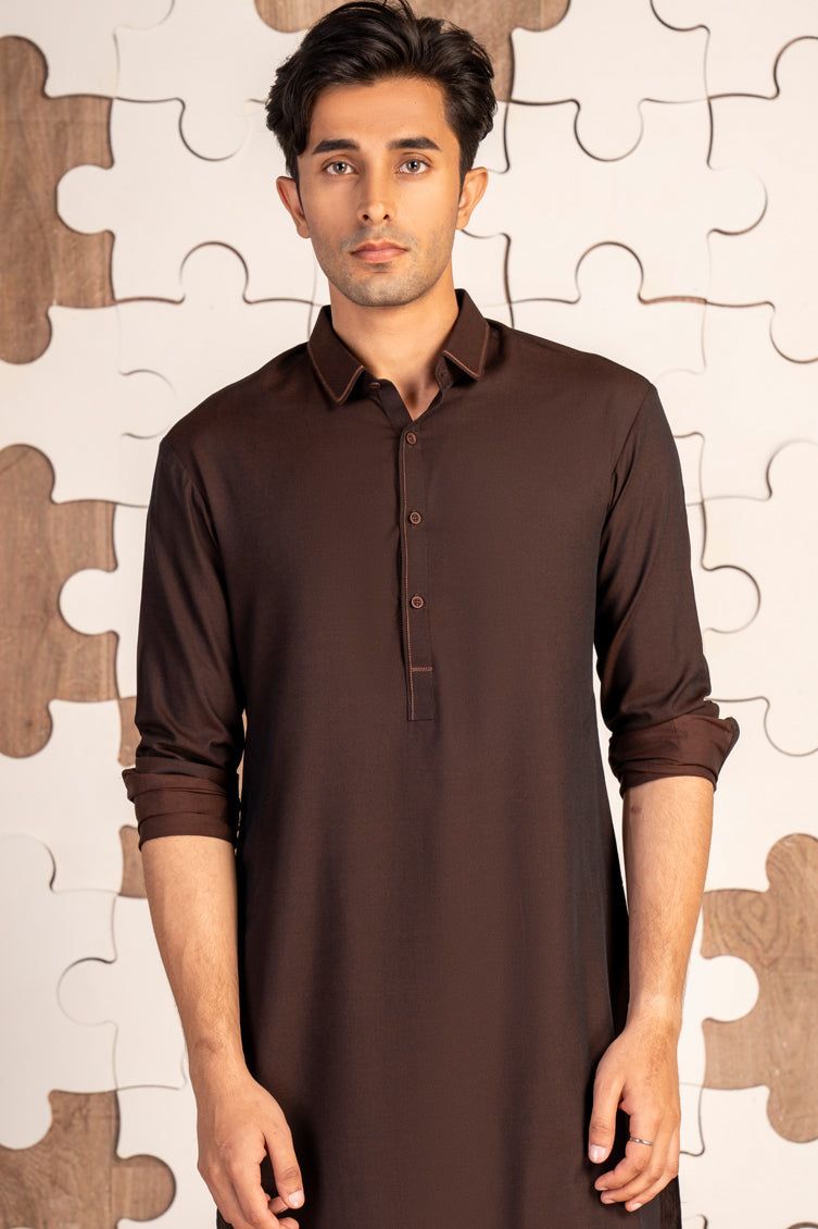 Blended Brown Shalwar Kameez - J. Junaid Jamshed