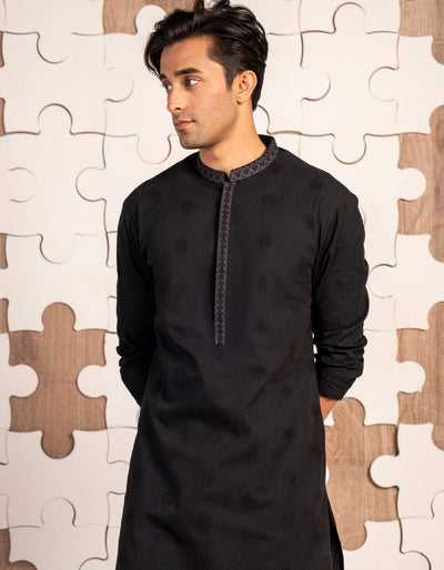 Cotton Black Kurta - J. Junaid Jamshed