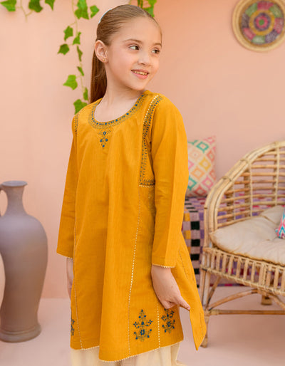 Textured Orange Kurti - J. Junaid Jamshed