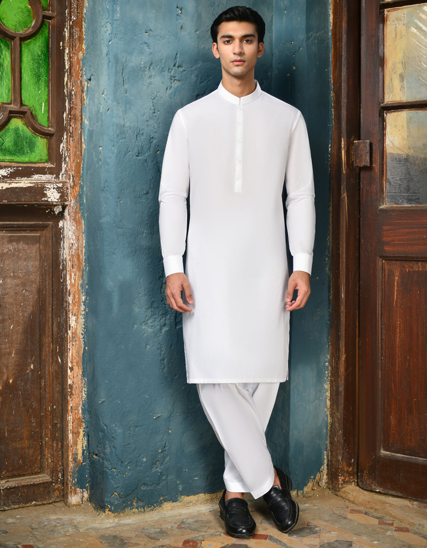 Blended White Unstitched Suit - J. Junaid Jamshed