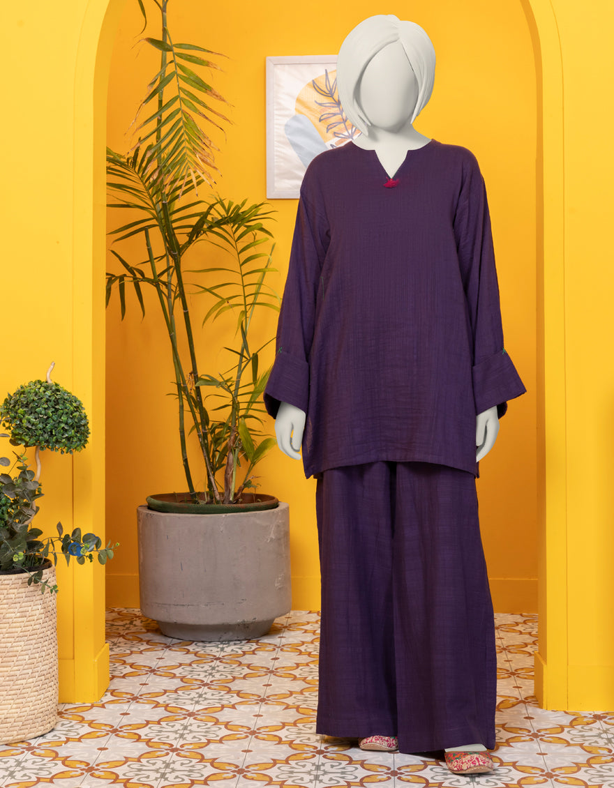 Khaddar Purple Stitched Suit - J. Junaid Jamshed