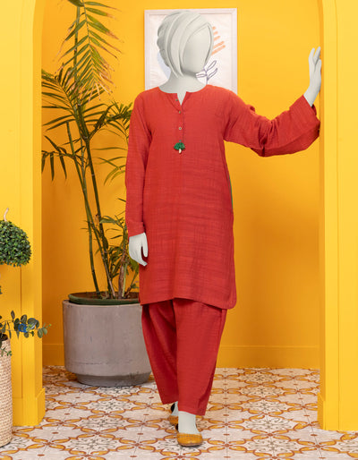 Khaddar Red Stitched Suit - J. Junaid Jamshed