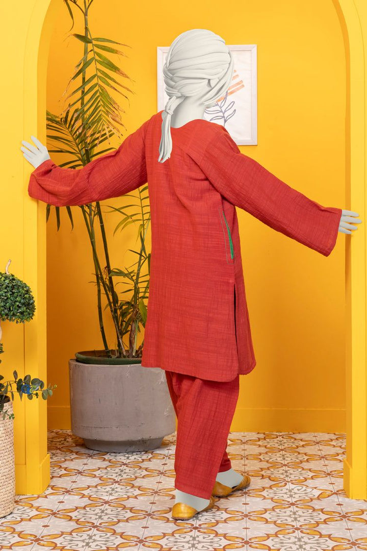 Khaddar Red Stitched Suit - J. Junaid Jamshed