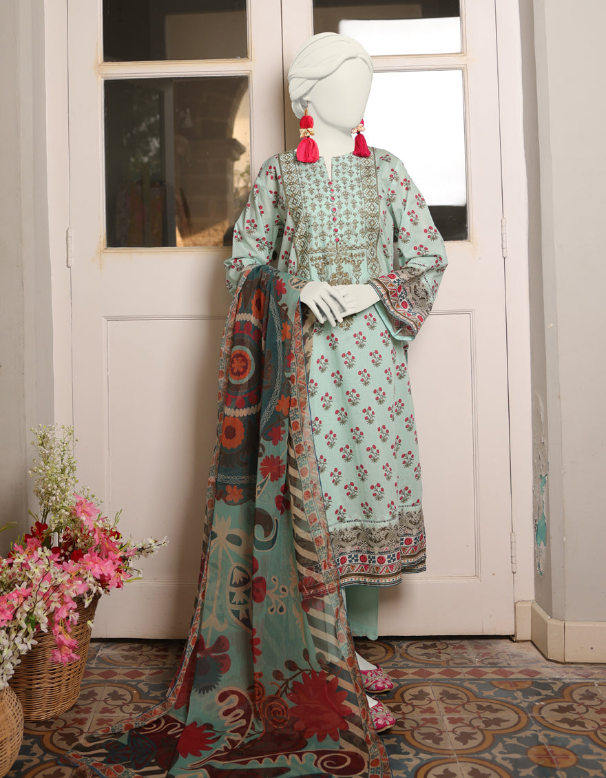 Lawn Blue Stitched Suit - J. Junaid Jamshed