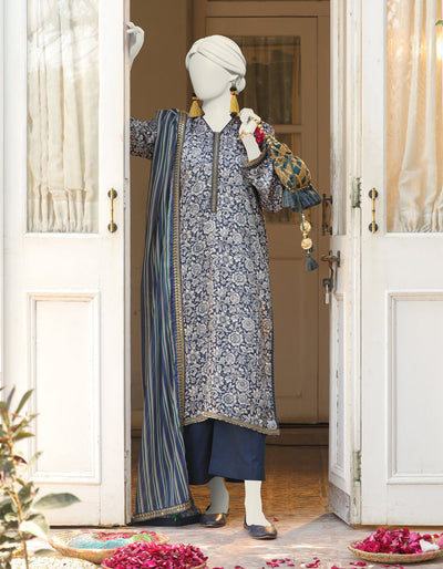 Impure Silk Blue 3 Piece Stitched Suit - J. Junaid Jamshed