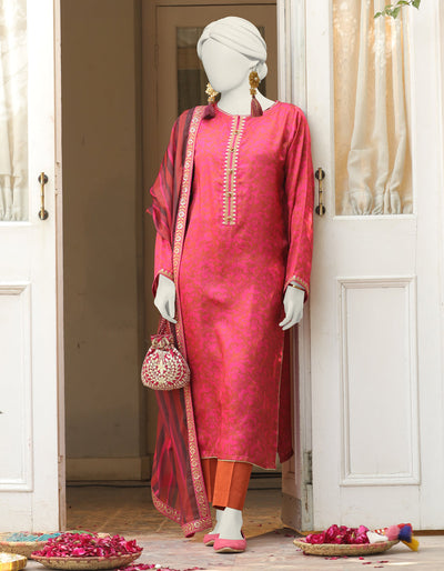 Impure Silk Pink 3 Piece Stitched Suit - J. Junaid Jamshed