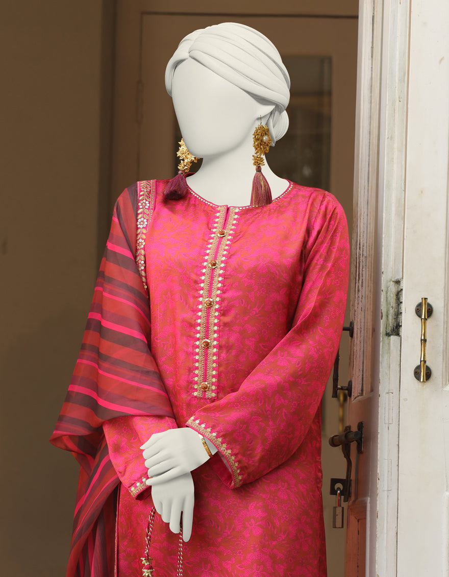 Impure Silk Pink 3 Piece Stitched Suit - J. Junaid Jamshed