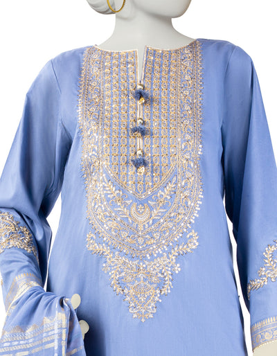 Lawn Blue 2 Piece Stitched Suit - J. Junaid Jamshed