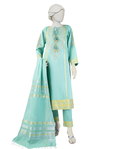 Lawn Green Stitched Suit - J. Junaid Jamshed