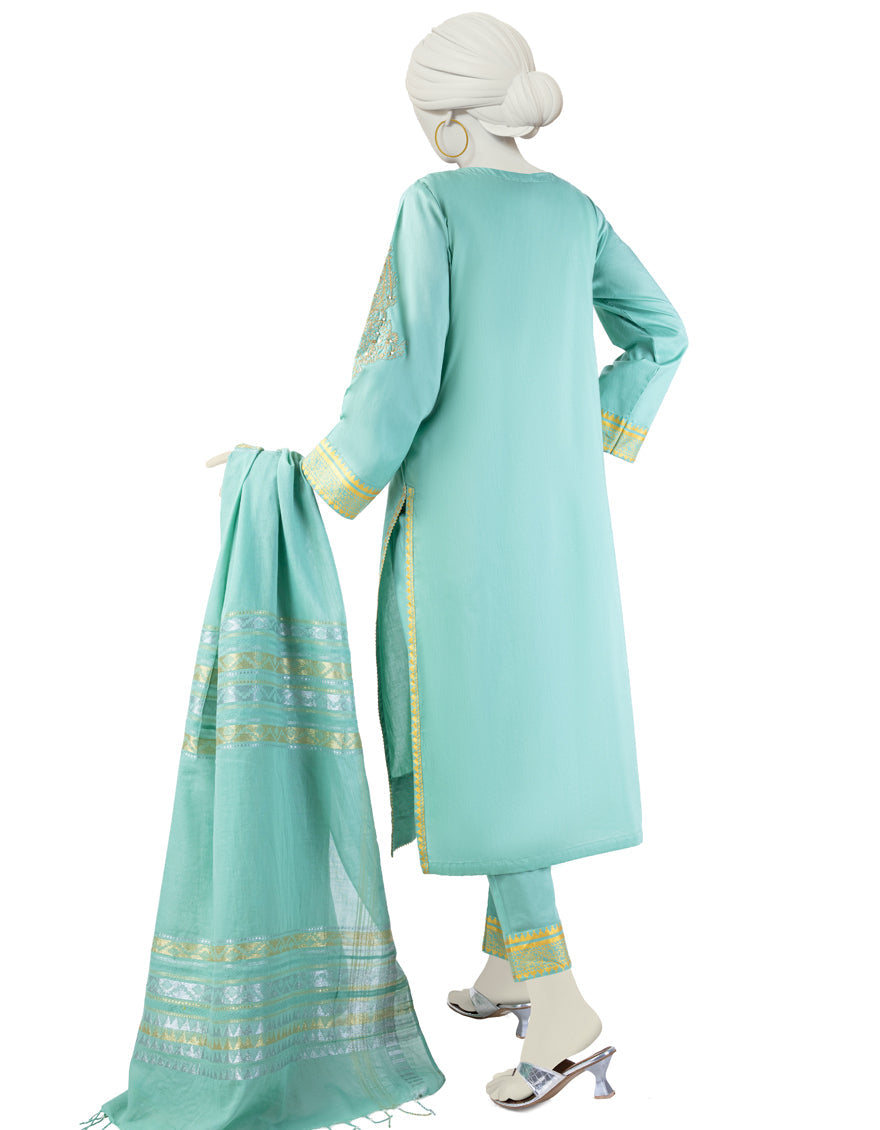 Lawn Green Stitched Suit - J. Junaid Jamshed