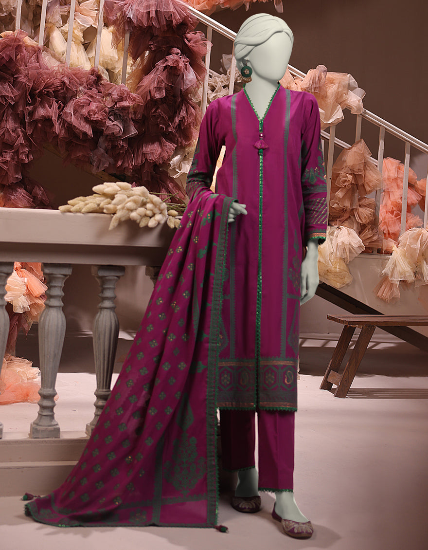 Jacquard Purple Unstitched Suit - J. Junaid Jamshed