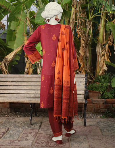 Cotton Maroon Stitched Suit - J. Junaid Jamshed