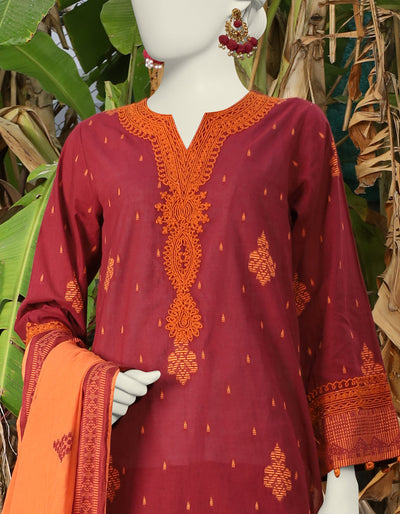 Cotton Maroon Stitched Suit - J. Junaid Jamshed