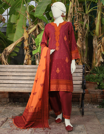 Cotton Maroon Stitched Suit - J. Junaid Jamshed