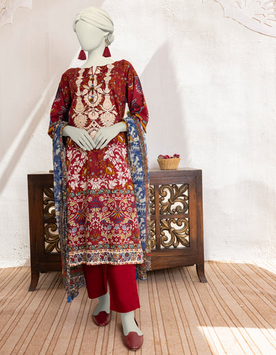 Lawn Red Stitched Suit - J. Junaid Jamshed