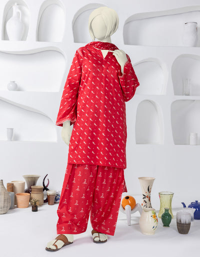 Lawn Red Stitched Suit - J. Junaid Jamshed