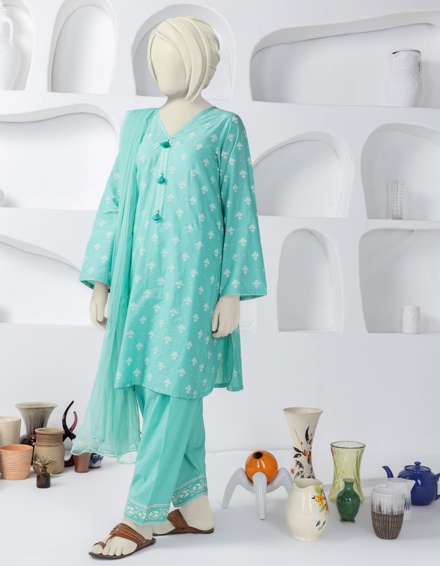 Lawn Green Stitched Suit - J. Junaid Jamshed