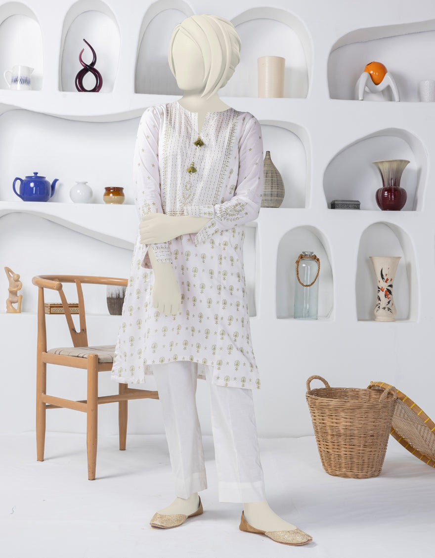 Lawn White Kurti - J. Junaid Jamshed