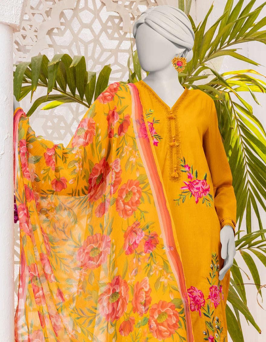 Lawn Yellow Stitched Suit - J. Junaid Jamshed