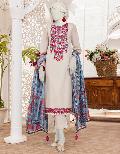 Lawn White Stitched Suit - J. Junaid Jamshed