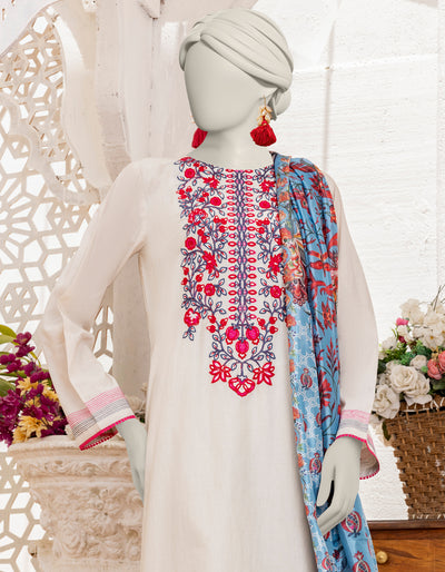 Lawn White Stitched Suit - J. Junaid Jamshed