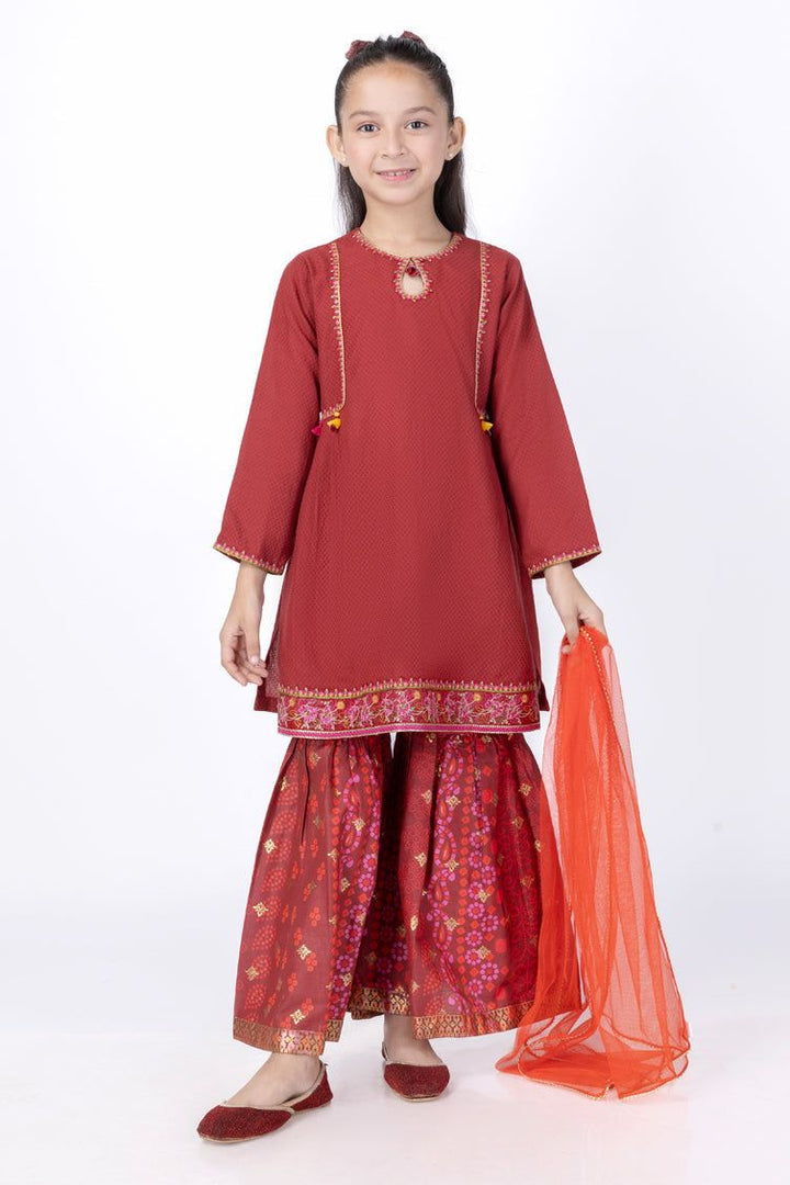 Dobby Maroon Stitched Suit - J. Junaid Jamshed