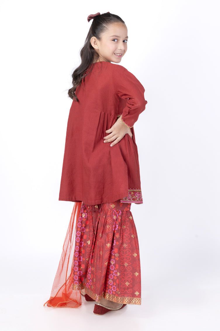 Dobby Maroon Stitched Suit - J. Junaid Jamshed