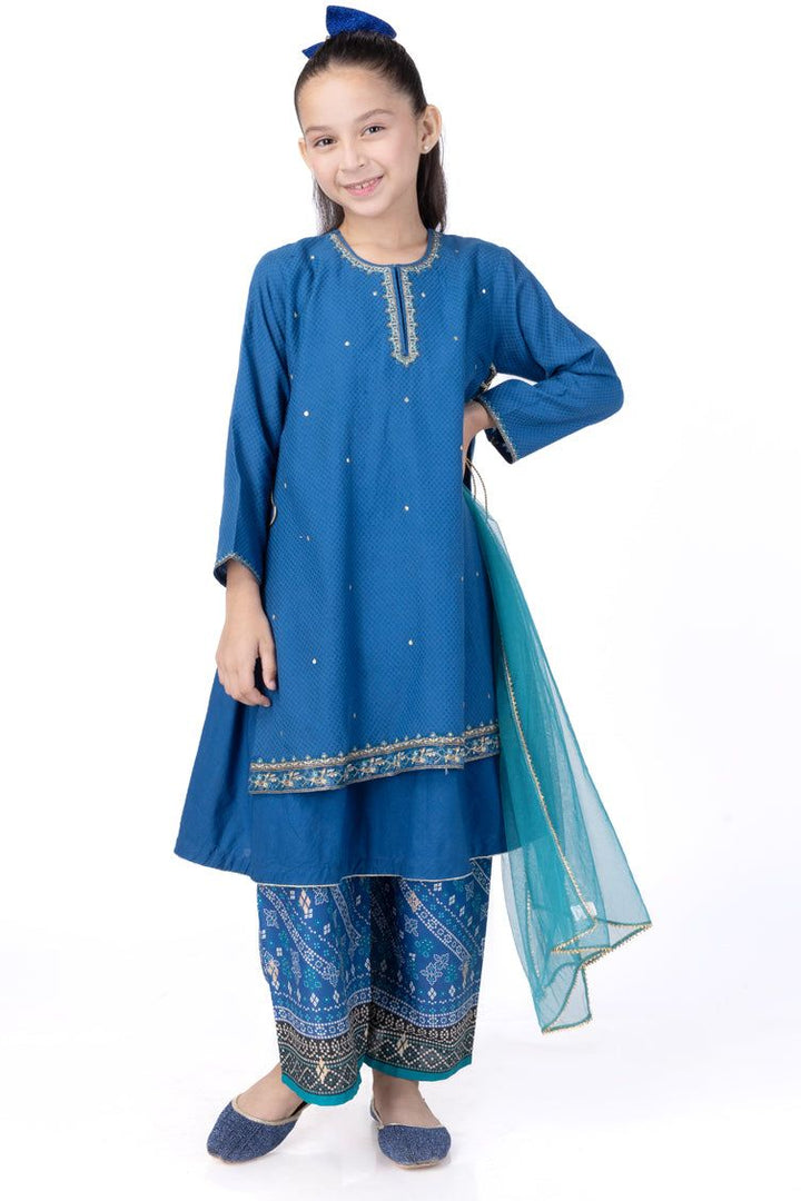Dobby Blue Stitched Suit - J. Junaid Jamshed