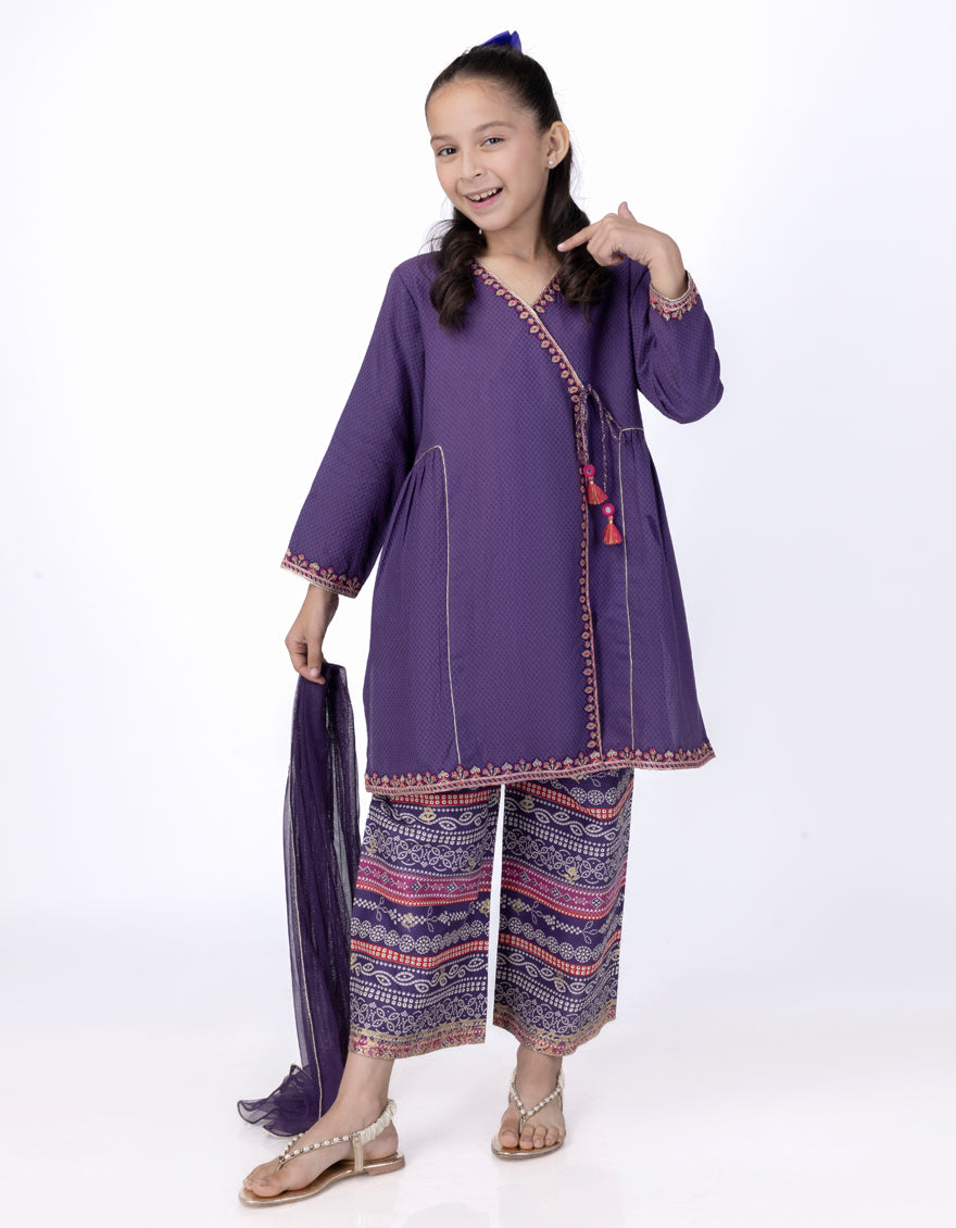 Dobby Purple Stitched Suit - J. Junaid Jamshed