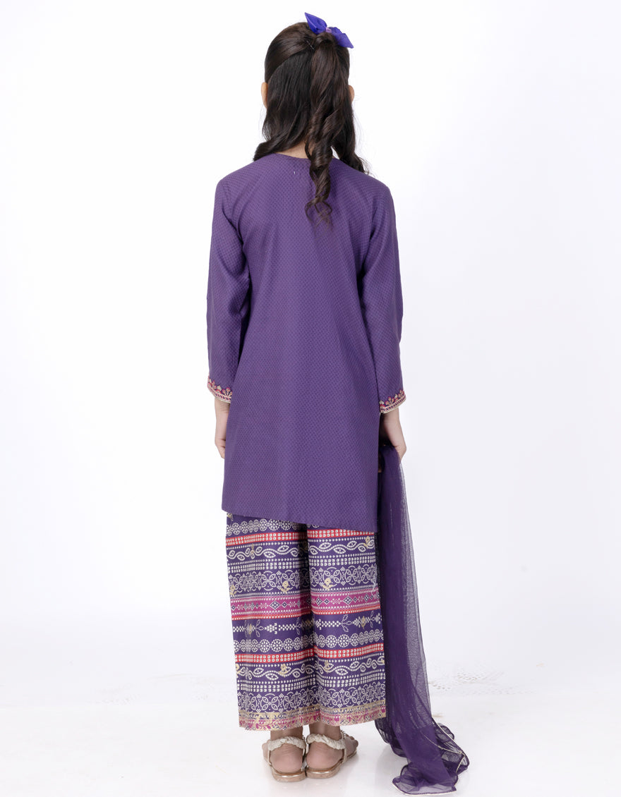 Dobby Purple Stitched Suit - J. Junaid Jamshed