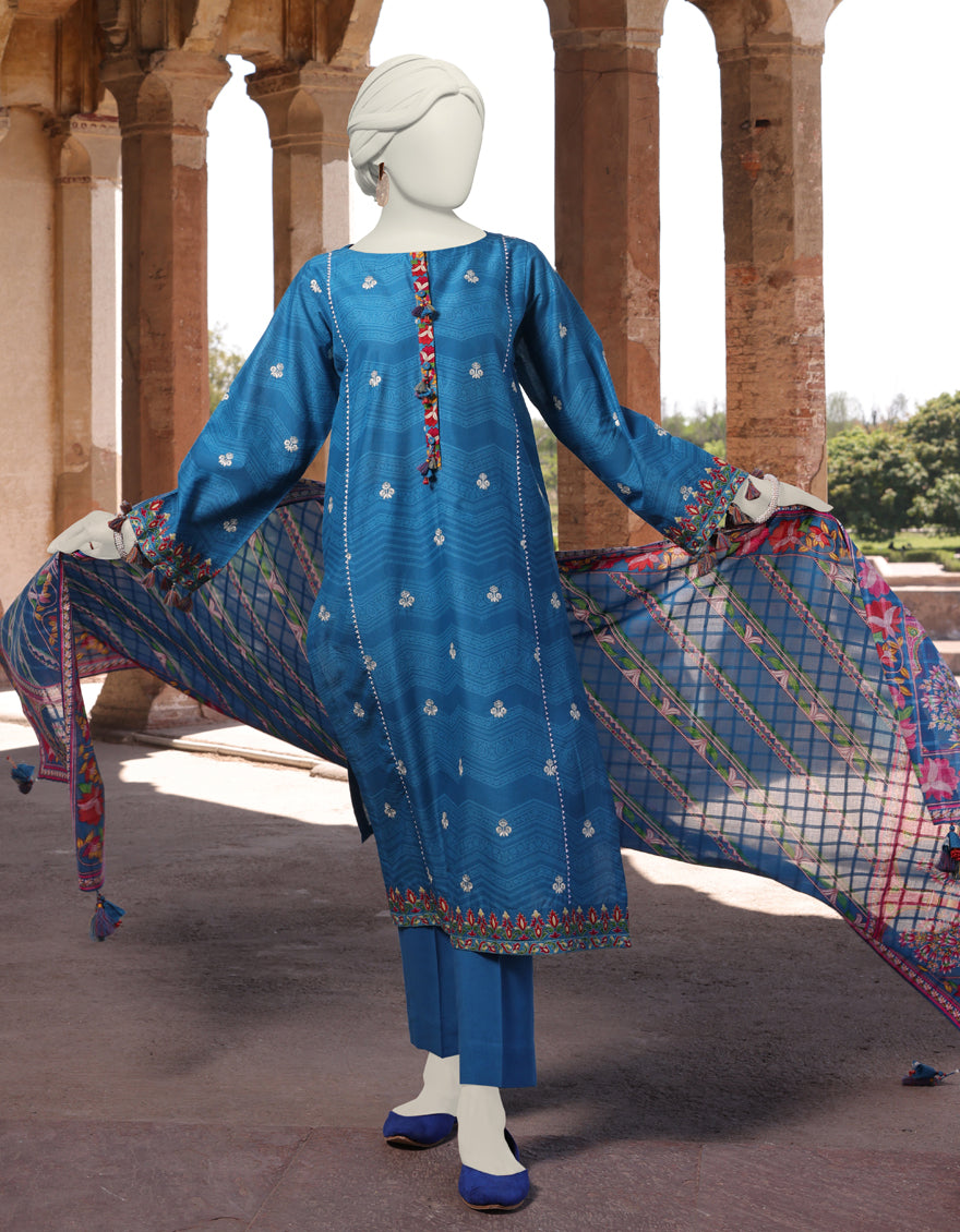 Lawn Blue 3 Piece Unstitched Suit - J. Junaid Jamshed