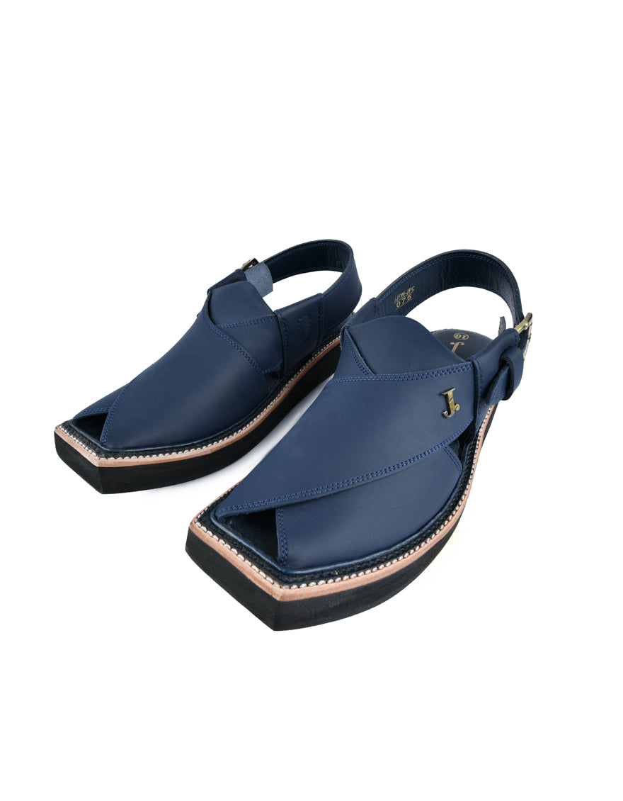 Plain Blue Peshawari Chappal - J. Junaid Jamshed