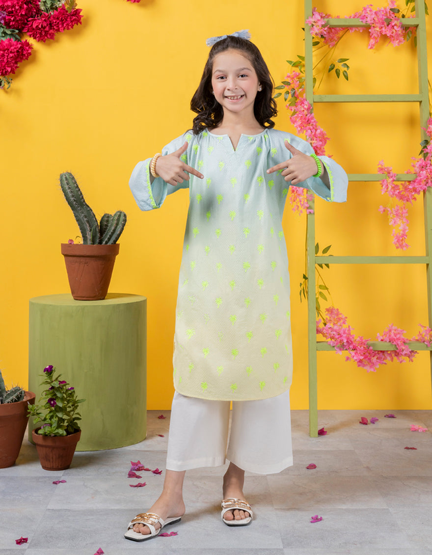 Dobby Mint Blue Kurti - J. Junaid Jamshed