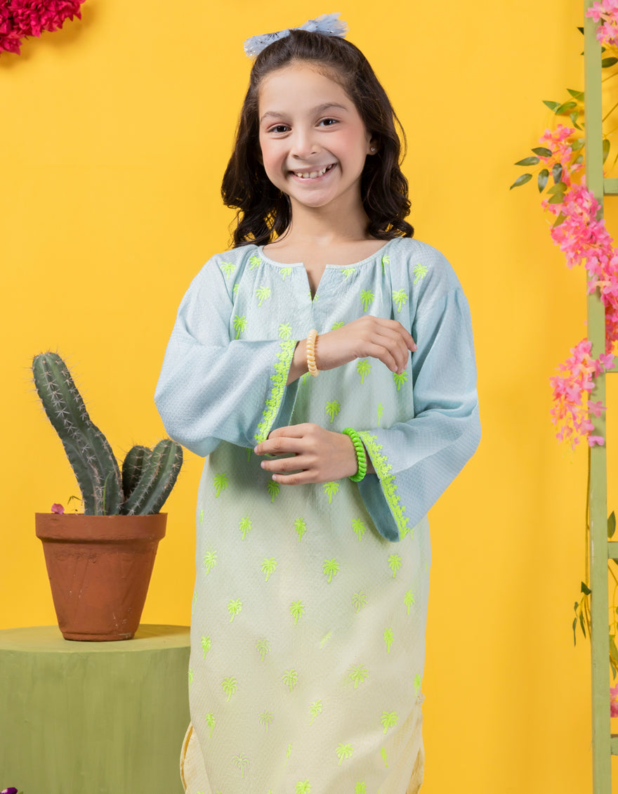 Dobby Mint Blue Kurti - J. Junaid Jamshed