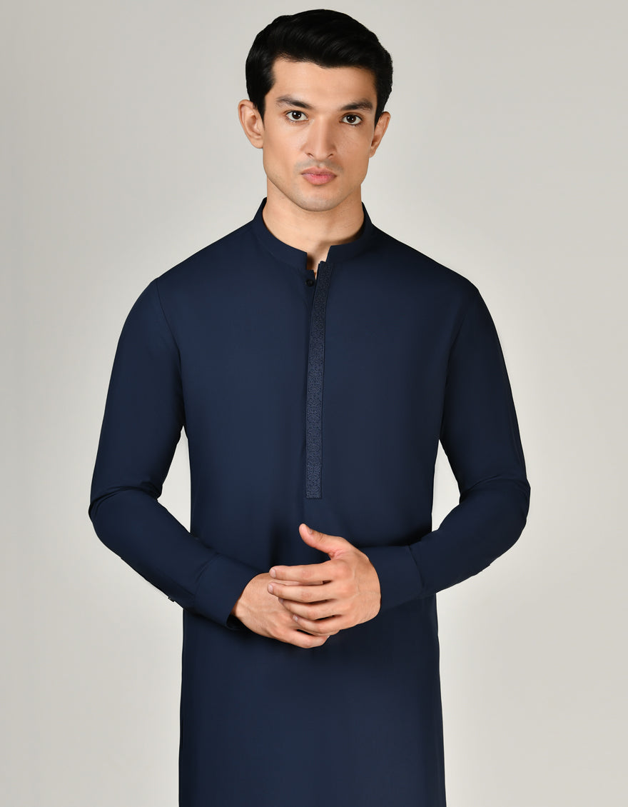 Blended Navy Blue Shalwar Kameez - J. Junaid Jamshed