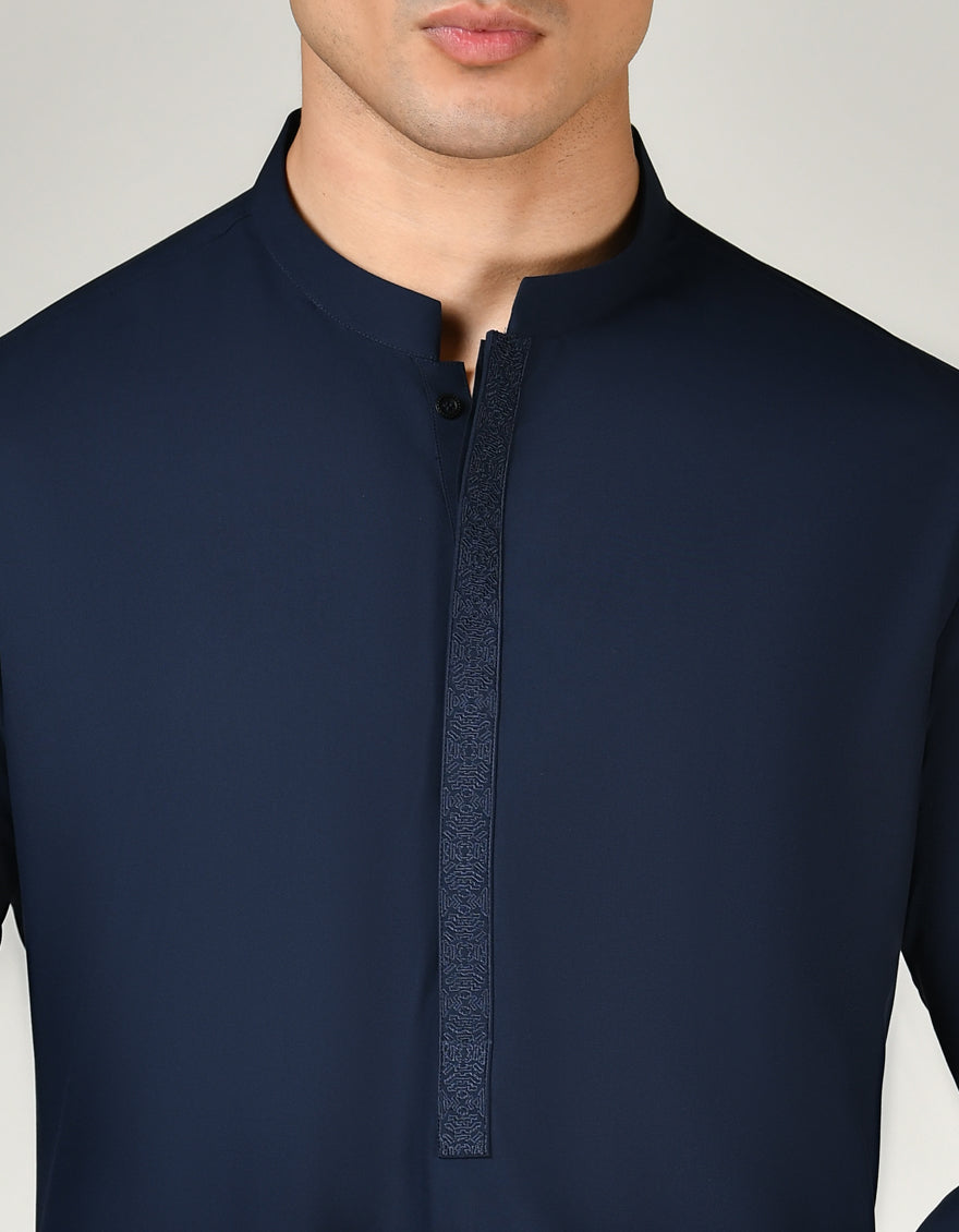 Blended Navy Blue Shalwar Kameez - J. Junaid Jamshed