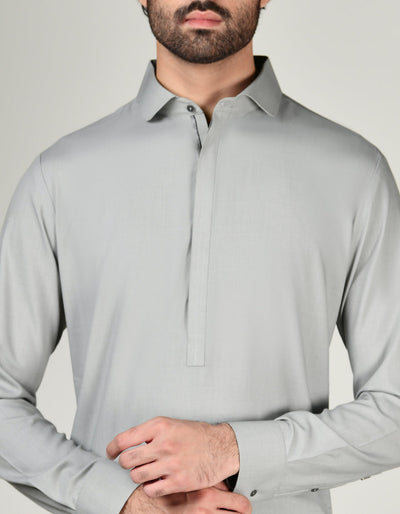 Blended Grey Shalwar Kameez - J. Junaid Jamshed