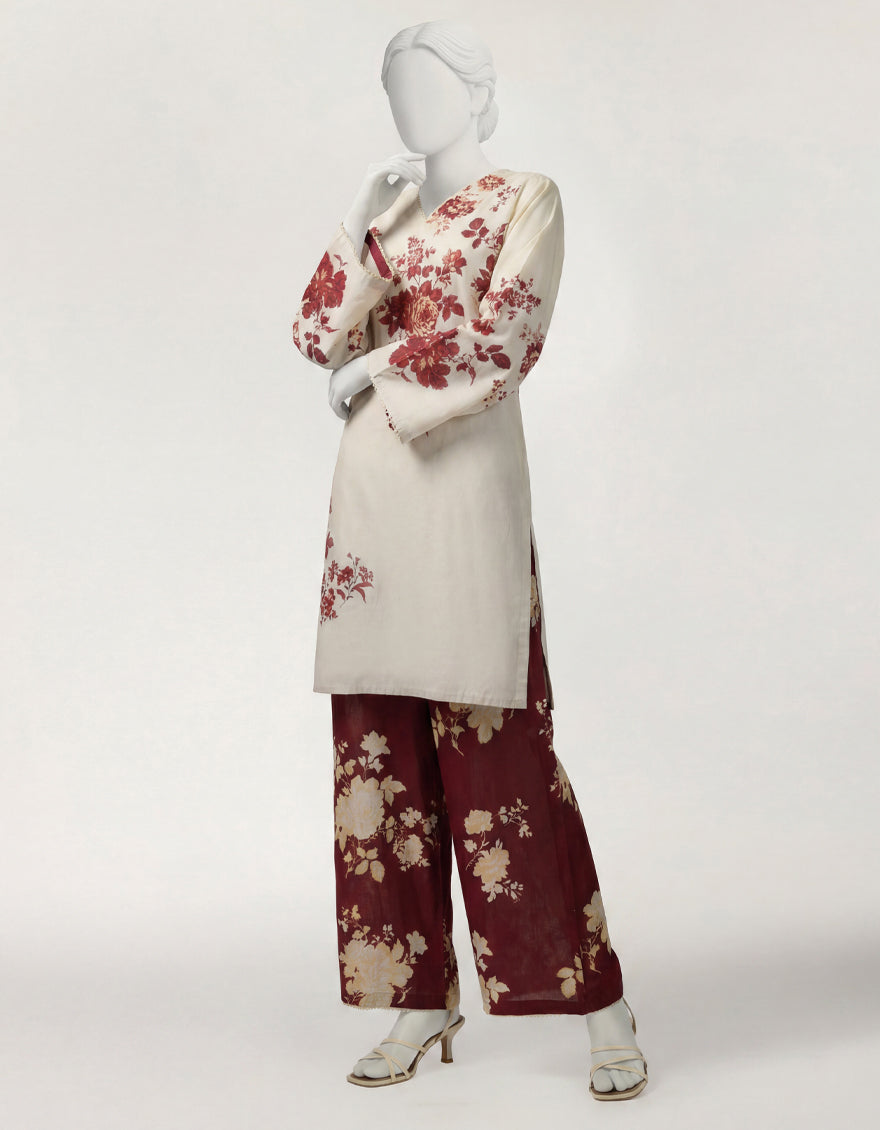 Lawn Cream Stitched Suit - J. Junaid Jamshed