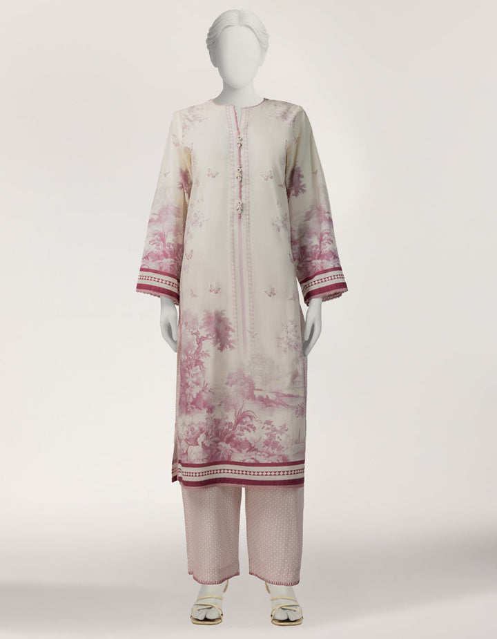 Lawn Cream Stitched Suit - J. Junaid Jamshed
