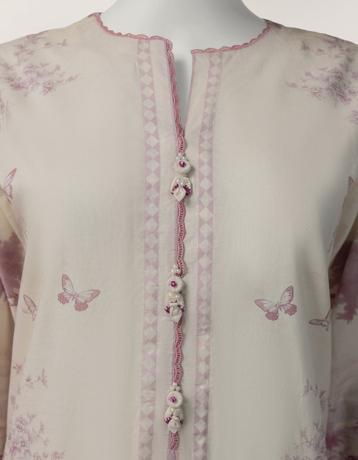 Lawn Cream Stitched Suit - J. Junaid Jamshed