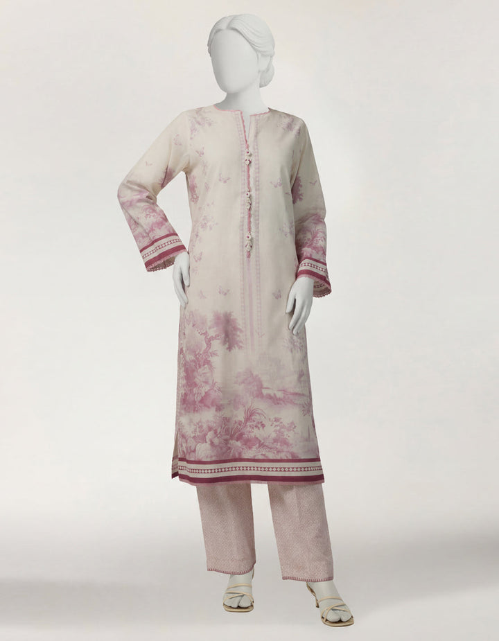 Lawn Cream Stitched Suit - J. Junaid Jamshed